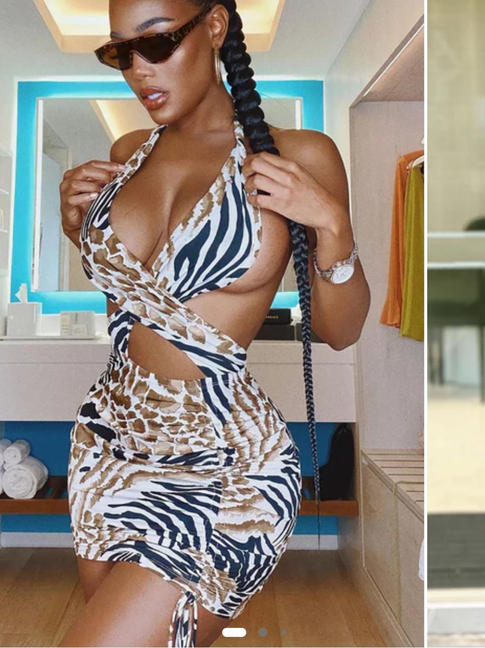 Fashion Nova Brown, Black & White Animal Print Mini Dress